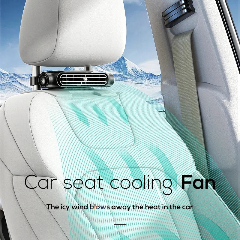 Portable Car Seat Fan – USB Powered Cooling Air Fan for Front & Rear Seats, Adjustable Strap for Car Interior