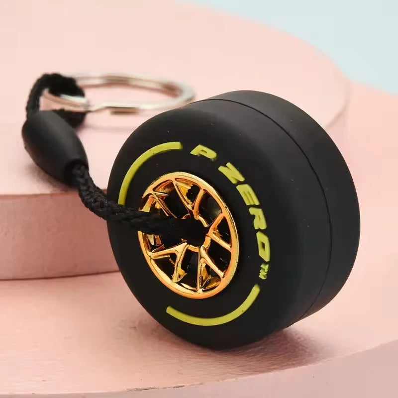 Mini F1 Racing Tire Keychain – Luxury Car Key Accessory & PVC Tire Pendant for Men, Car Lovers & Gifts