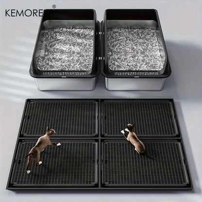 KEMORELA Extra Large Stainless Steel Cat Litter Box with Lid – Enclosed, High-Sided, Leak-Proof Litter Pan with Cat Litter Mat