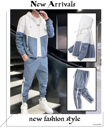 2025 Men’s Tracksuit 2-Piece Set — Hooded Jacket & Jogger Pants for Casual, Running & Sports
