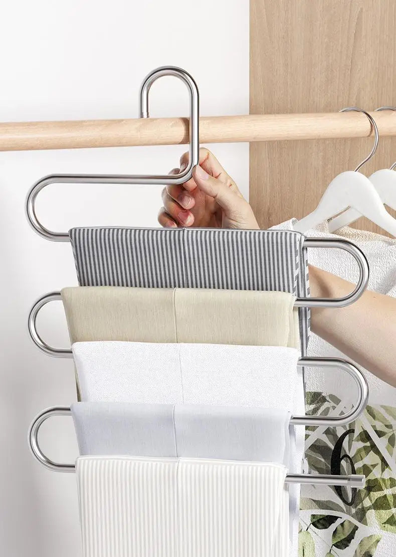 5-Layer Multi-Functional Clothes Hanger – Non-Slip Pant Storage Rack for Hanging & Organization