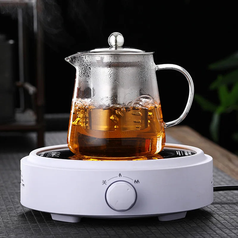HMLOVE Heat Resistant Glass Teapot - Stainless Steel Tea Strainer Infuser, Kung Fu Teawear Set for Puer and Oolong Tea