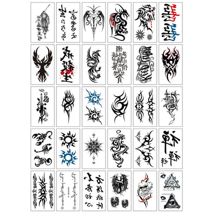 30pcs Black Temporary Tattoo Stickers - Flower Butterfly Rose Moon Star Mandala Designs for Hand, Chest & Body Art