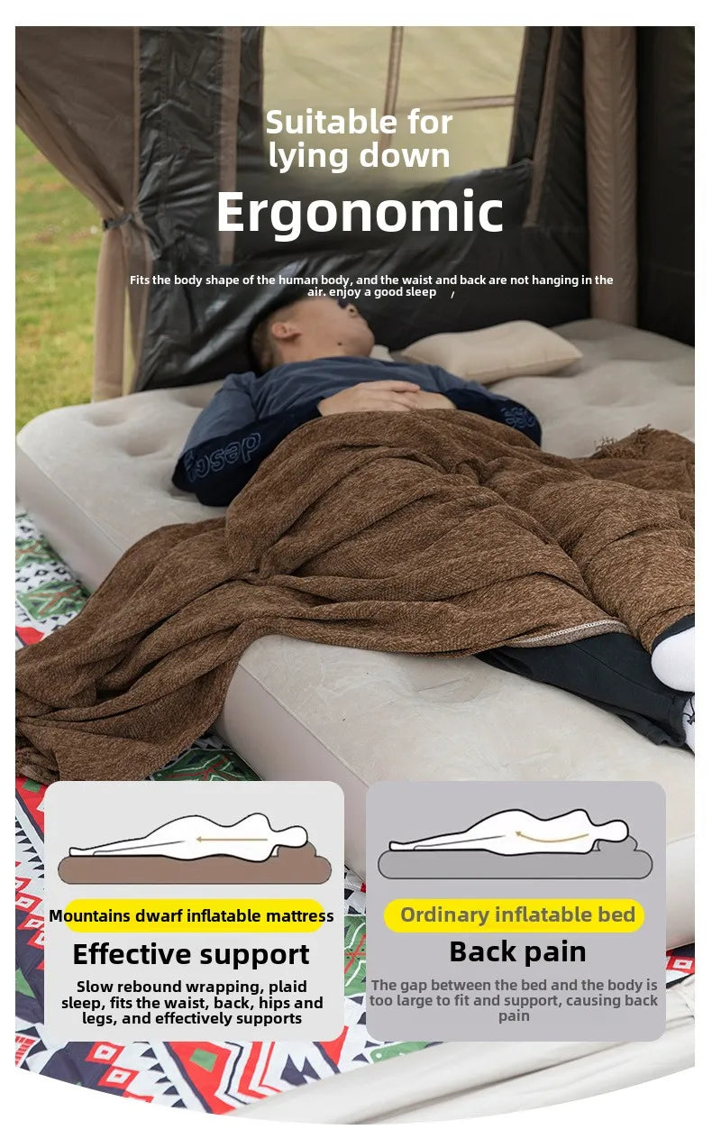MOUNTAINHIKER 2025 Inflatable Air Mattress – PVC Glamping Sleeping Mat with Built-in Pump for 1-3 Persons