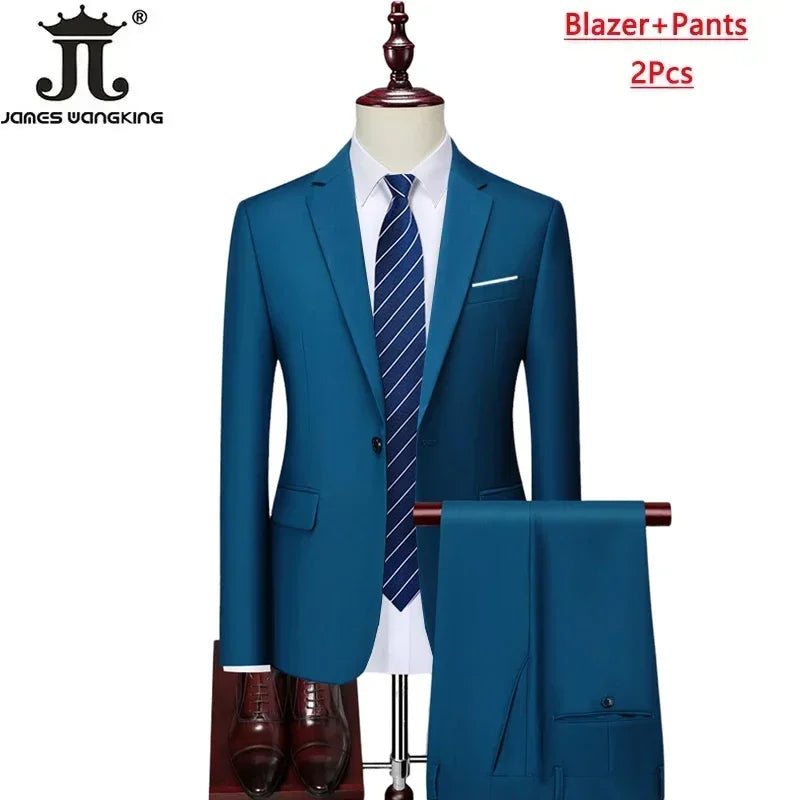 Men's 3 Piece Suit Set - Solid Color Formal Business Jacket Vest Pants Wedding Groom Party Tuxedo Outfit M-6XL