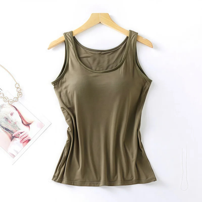 2026 Women's Padded Tank Top with Built-In Bra - Slim Fit Sleeveless Vest Shirt