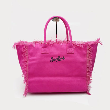 SAINT BARTH Autumn Winter Plush Towel Bag – Women’s Large Capacity Striped Casual Handbag with Tassel
