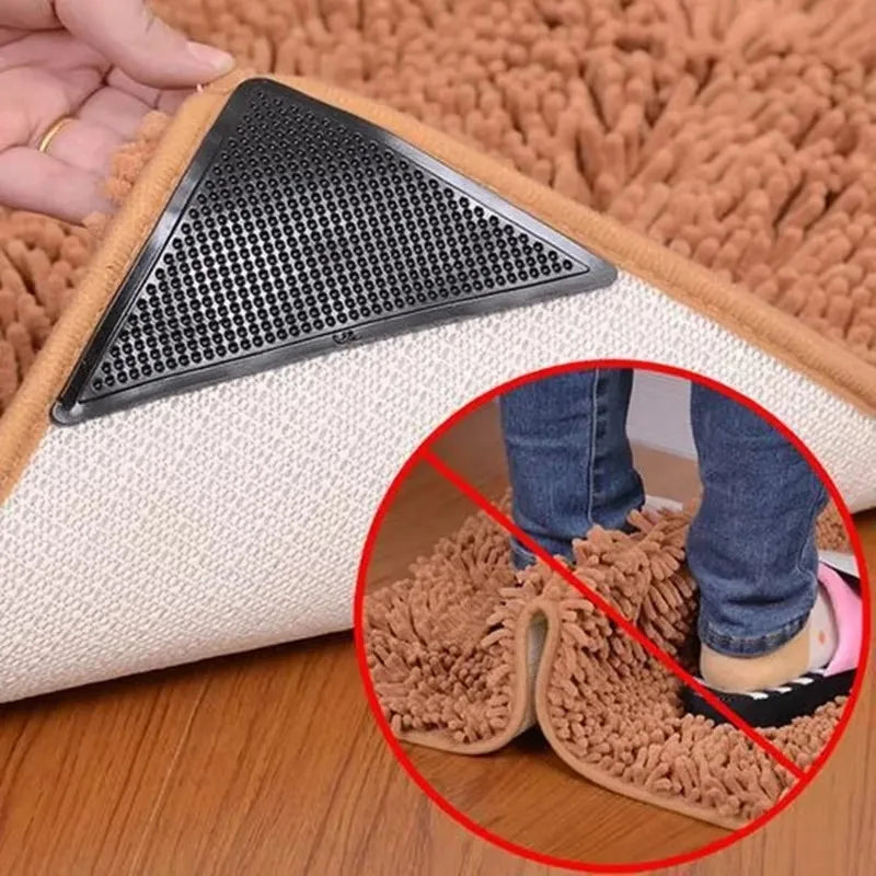 8Pcs Set Triangle Washable Rug Grippers – Anti-Slip Reusable Rubber Mat Patch Tape for Tile Floors & Carpet Corners