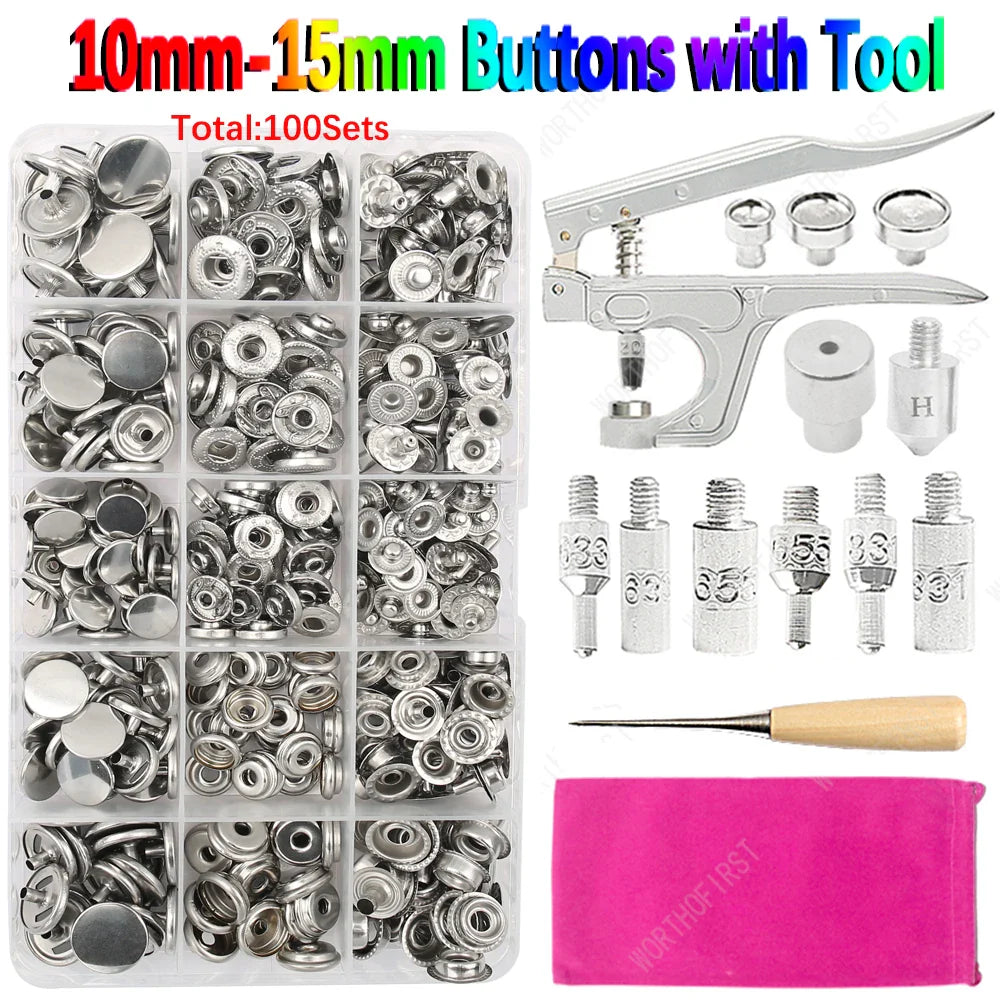 Metal Snap Fasteners Button Kit with Installation Pliers – Sewing Accessories for Jackets, Clothing & Leather Craft