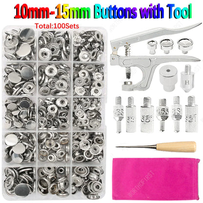 Metal Snap Fasteners Button Kit with Installation Pliers – Sewing Accessories for Jackets, Clothing & Leather Craft