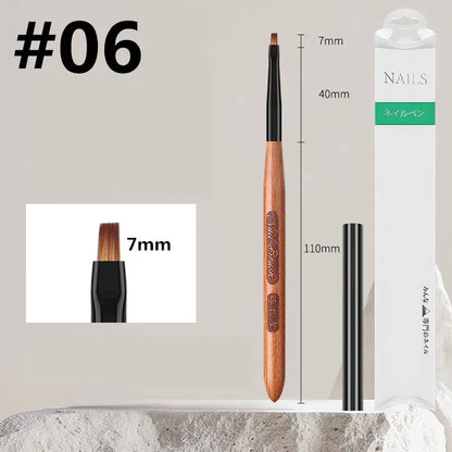 Sandalwood Handle Nail Art Brush Set – Gradient Blooming UV Gel Liner & Flower Drawing Tools for Stripes & Nail Painting