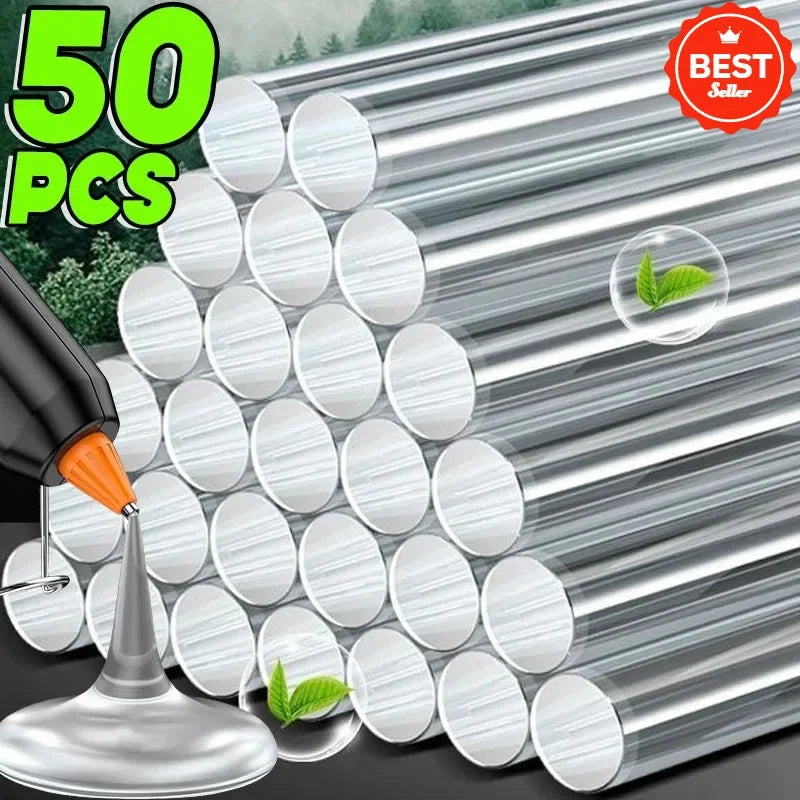 50-Piece Transparent Hot Melt Glue Sticks - Universal Adhesive for Electric Glue Guns, DIY Crafts & Repairs