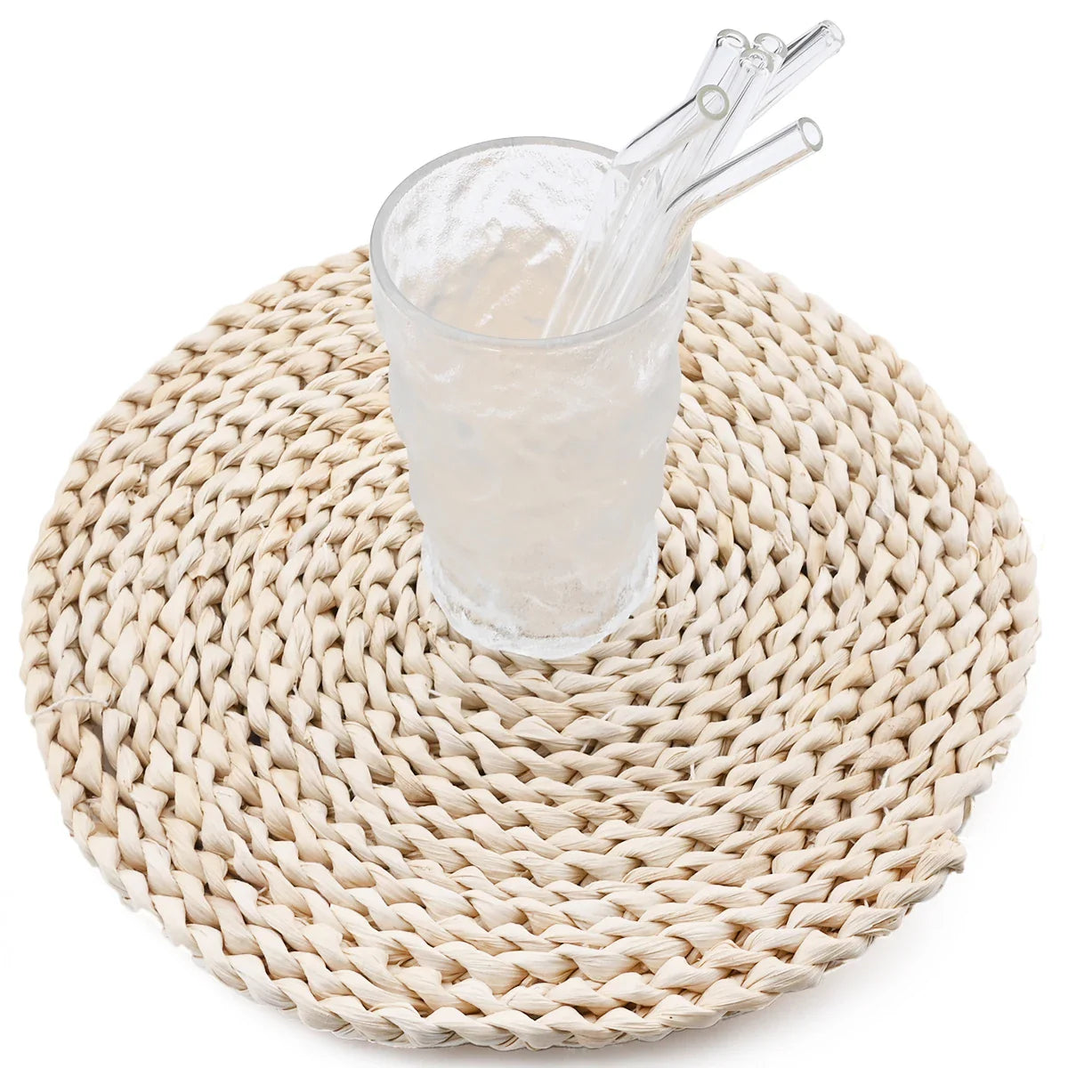 200x8mm Eco-Friendly Reusable Glass Straw Set - High Borosilicate Smoothie & Cocktail Straws with Cleaning Brush