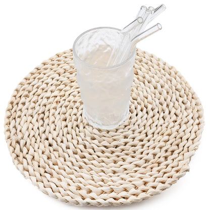 200x8mm Eco-Friendly Reusable Glass Straw Set - High Borosilicate Smoothie & Cocktail Straws with Cleaning Brush