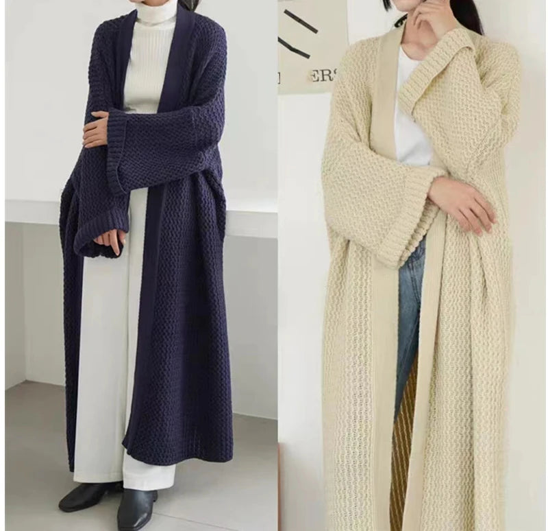 Thick Loose Long Cardigan Sweater Coat – Long Sleeve Warm Knit Outerwear, V-Neck Casual Office Jacket for Women, Fall & Winter