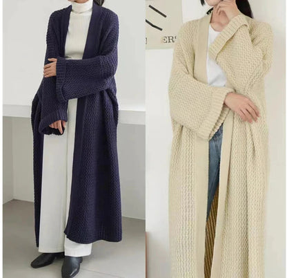 Thick Loose Long Cardigan Sweater Coat – Long Sleeve Warm Knit Outerwear, V-Neck Casual Office Jacket for Women, Fall & Winter