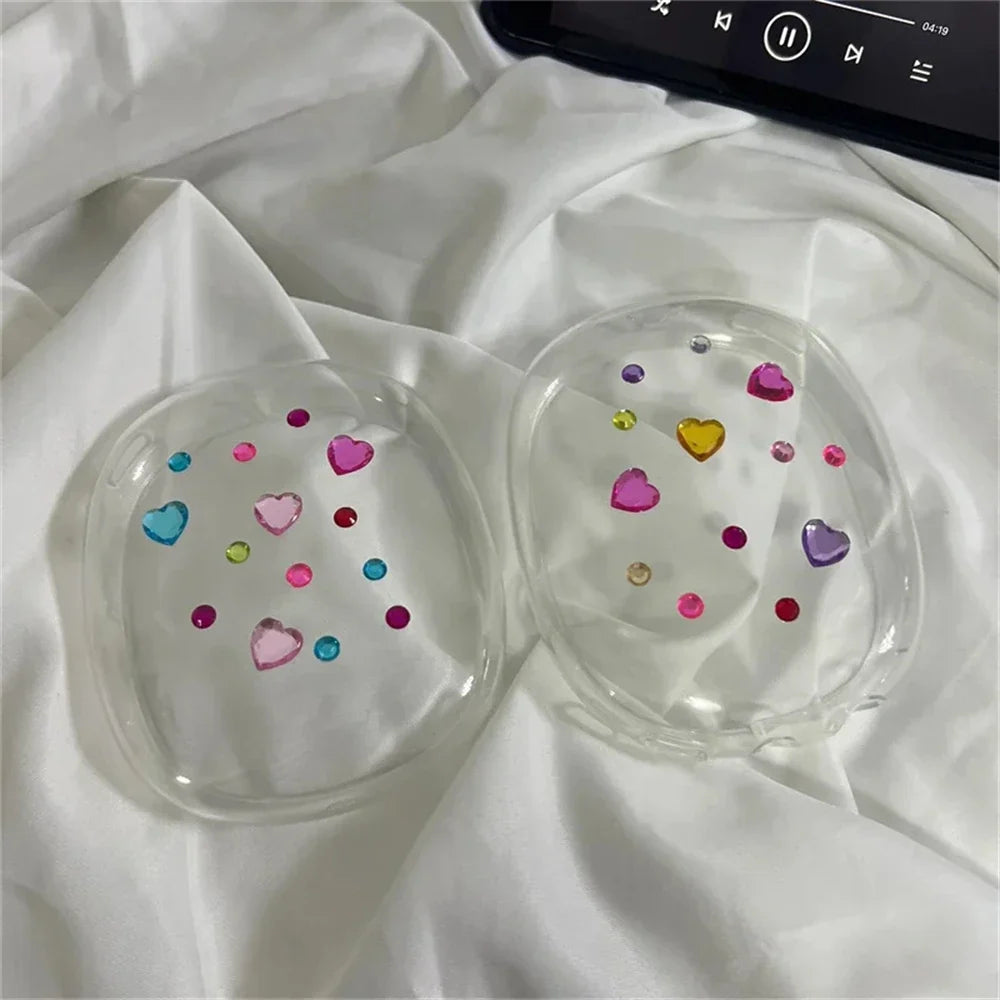 AirPods Max Silicone Case - Colorful Love Heart Diamond Protective Cover for Apple Bluetooth Headphones