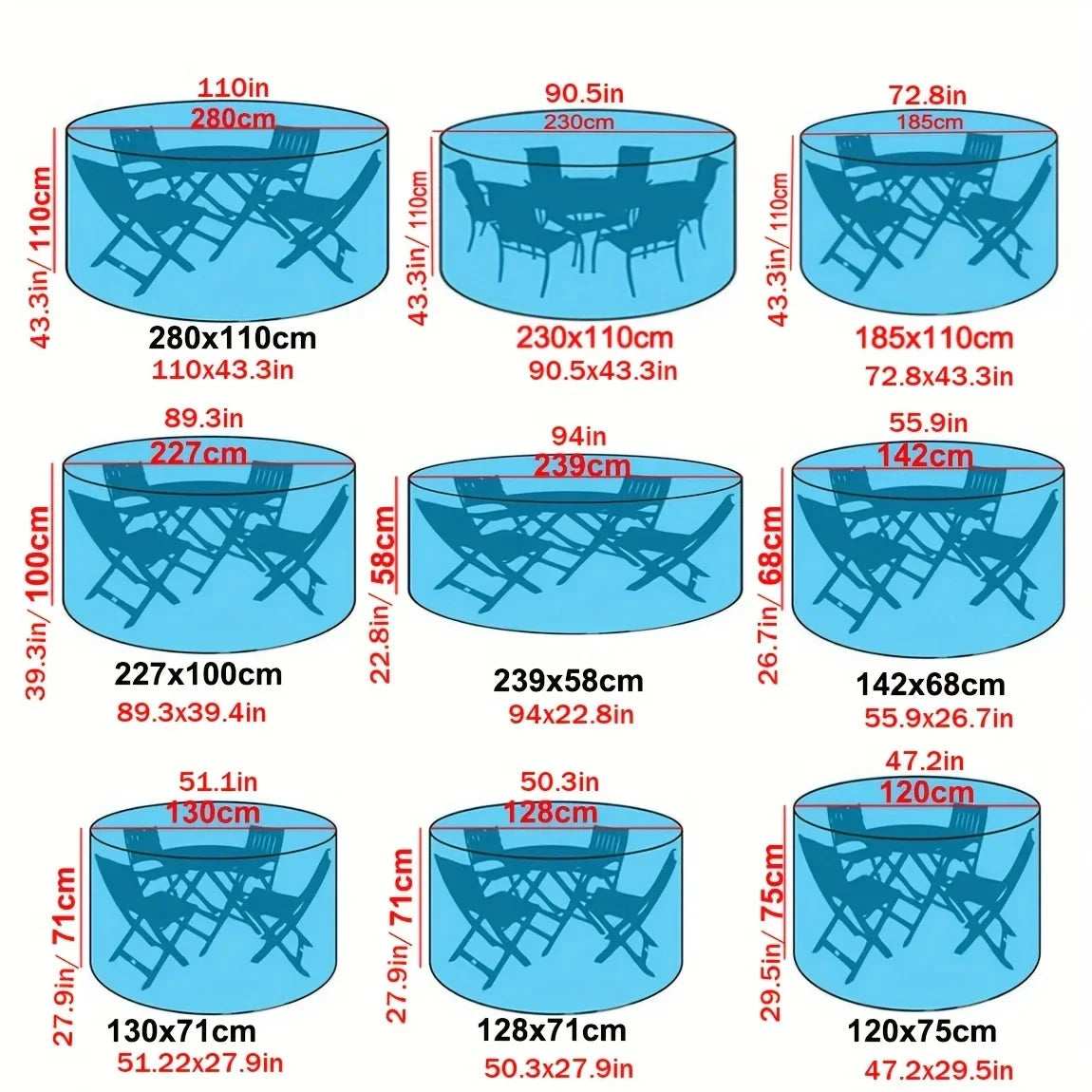Waterproof Round Patio Furniture Cover – UV & Wind Resistant, Dustproof Outdoor Table & Chair Protector, Black, Rain & Snow