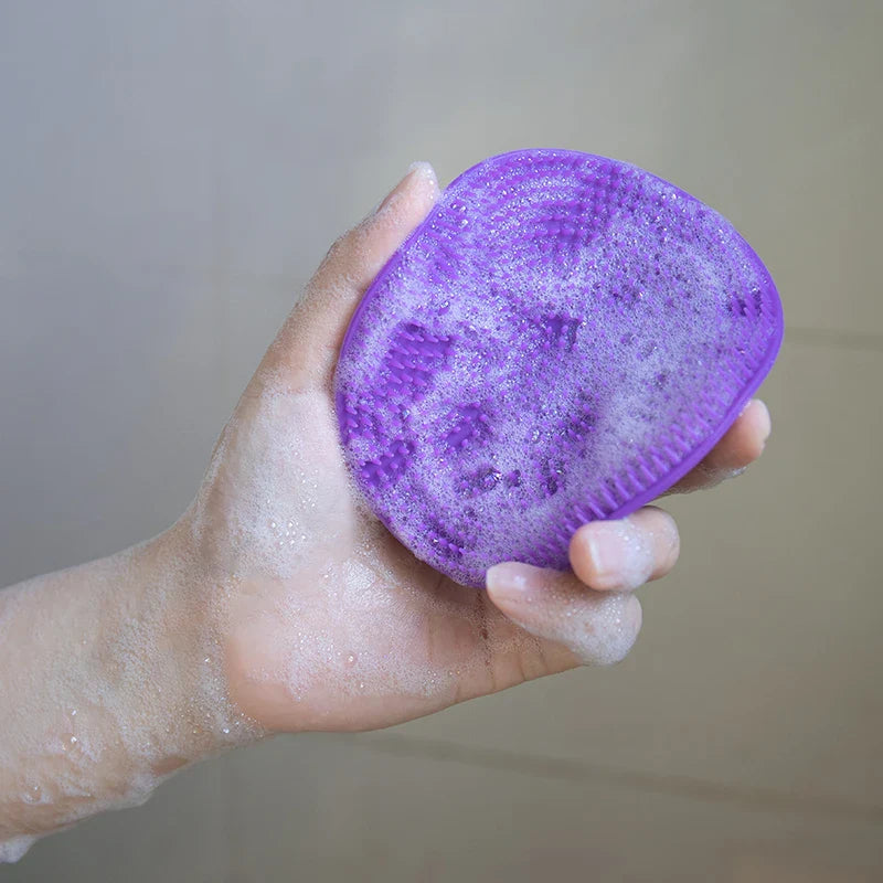 Silicone Body Scrubber with Natural Bristles – Skin Exfoliating Shower Sponge & Bath Brush