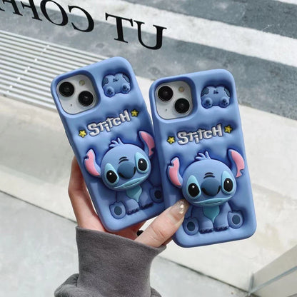 Cute Stitch Head Phone Case — Soft Silicone Grip Tok Holder for iPhone 7-15 Pro Max, XS/XR/SE/Plus