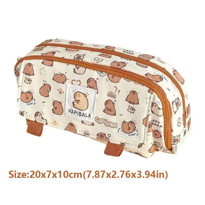 INS Capybara Four-Layer Large Capacity Pen Bag - Cute Cartoon Pencil Case, Stationery Organizer & Storage Bag for Students, Perfect Gift