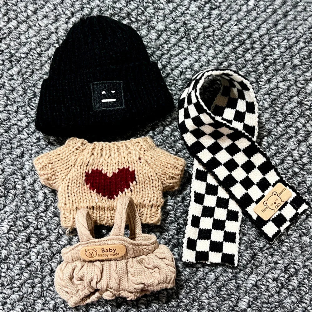 17cm Labubu V1/V2 Doll Outfit – Color Match Hoodie & Plaid Overalls Set | Fashion Doll Clothes & Accessories