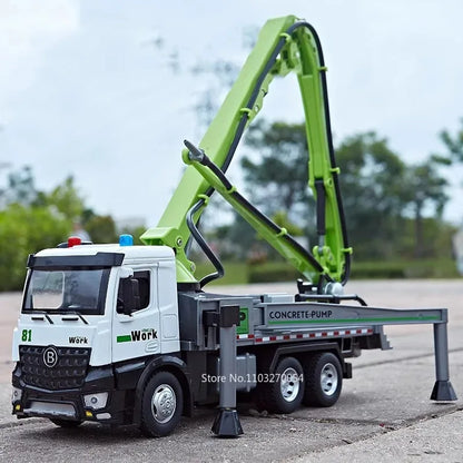 1:24 Electric Flatbed Cement Pump Truck Model — Diecast Alloy Toy with Sound & Light, Doors Open, Gift for Boys