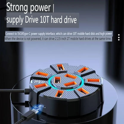 10-Port USB 2.0 Hub Adapter - High-Speed Multi USB Splitter & 7-Port Expander for PC and Laptop