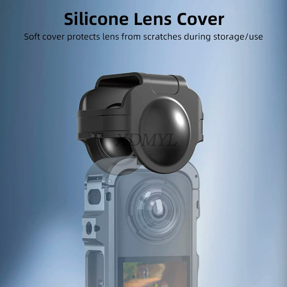 Aluminum Alloy Protective Cage for Insta360 X5 – Camera Frame with Silicone Lens Cover & 1/4" Cold Shoe