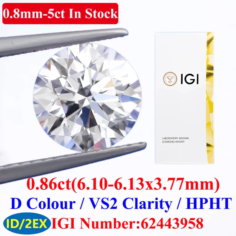 0.1–5CT Super White Lab-Grown Diamond Loose — IGI/GIA Certified, HPHT & CVD, DEFG VVS-SI, Diamond Tester Approved for Wedding Jewelry