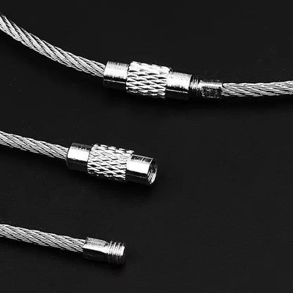 Metal Keychain Tag with Stainless Steel Wire Cable - Screw Lock Gadget Ring for Camping & Hardware
