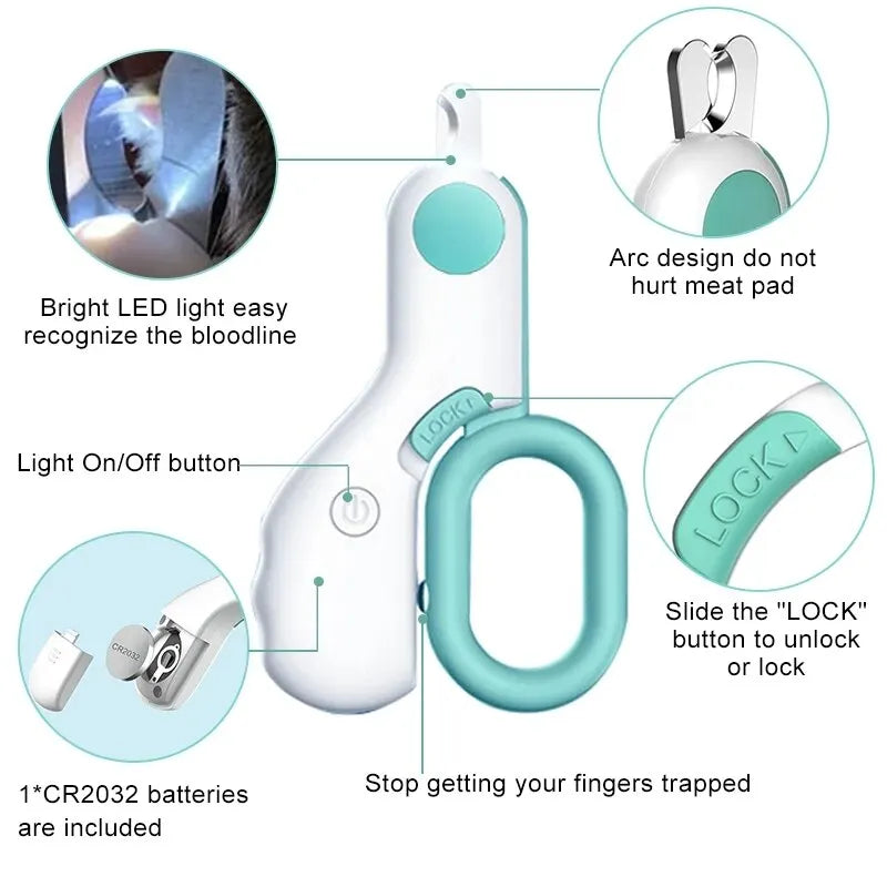 LED Light Pet Nail Clipper Cutter: Professional Claw Trimmer with Safety Lock - Grooming Tool Kit for Cats, Dogs, and Other Animals