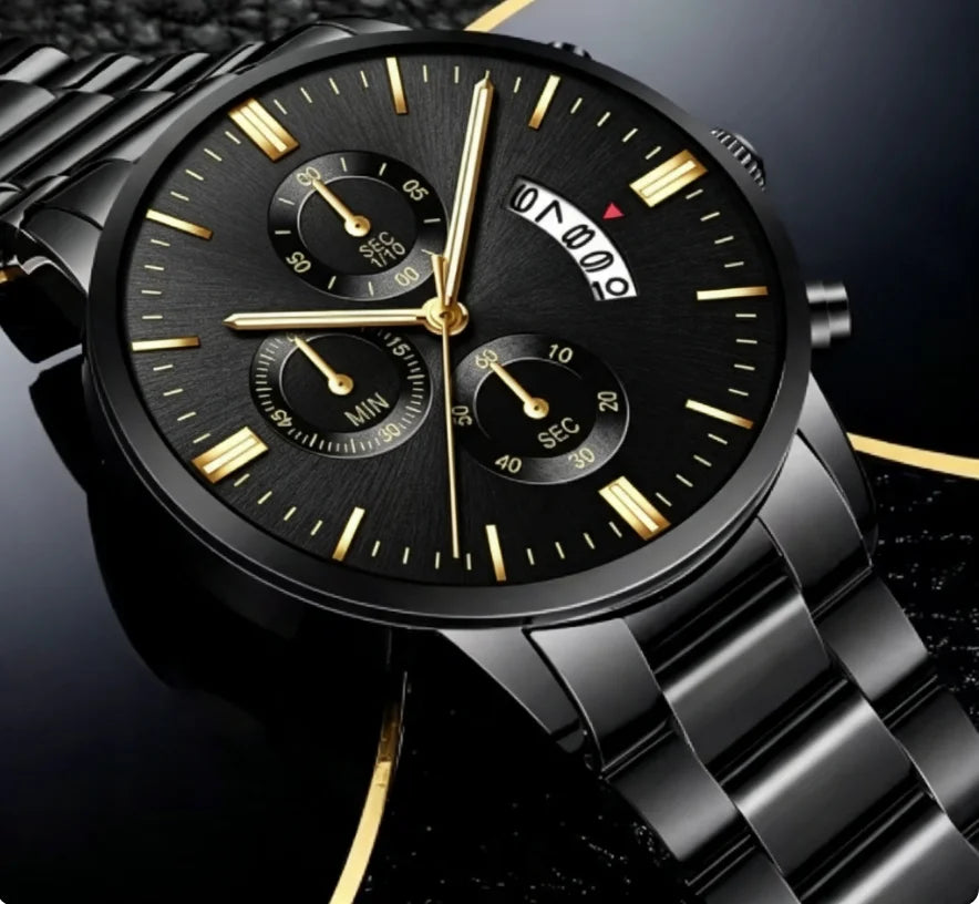 Luxury Stainless Steel Men’s Quartz Watch - Calendar Business Dress Wristwatch for Daily & Formal Wear