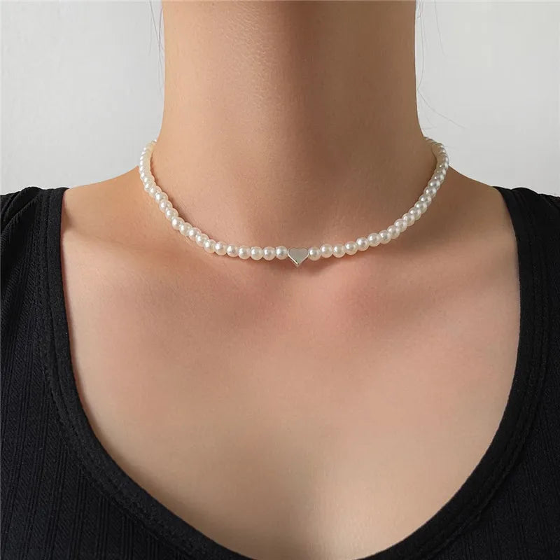 Imitation Pearl Heart Choker Necklace for Women – Trendy Party Clavicle Jewelry Gift