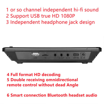 12.5" Portable HD DVD Player – Wireless Bluetooth, Full-Format Support, In-Car & Home CD Player
