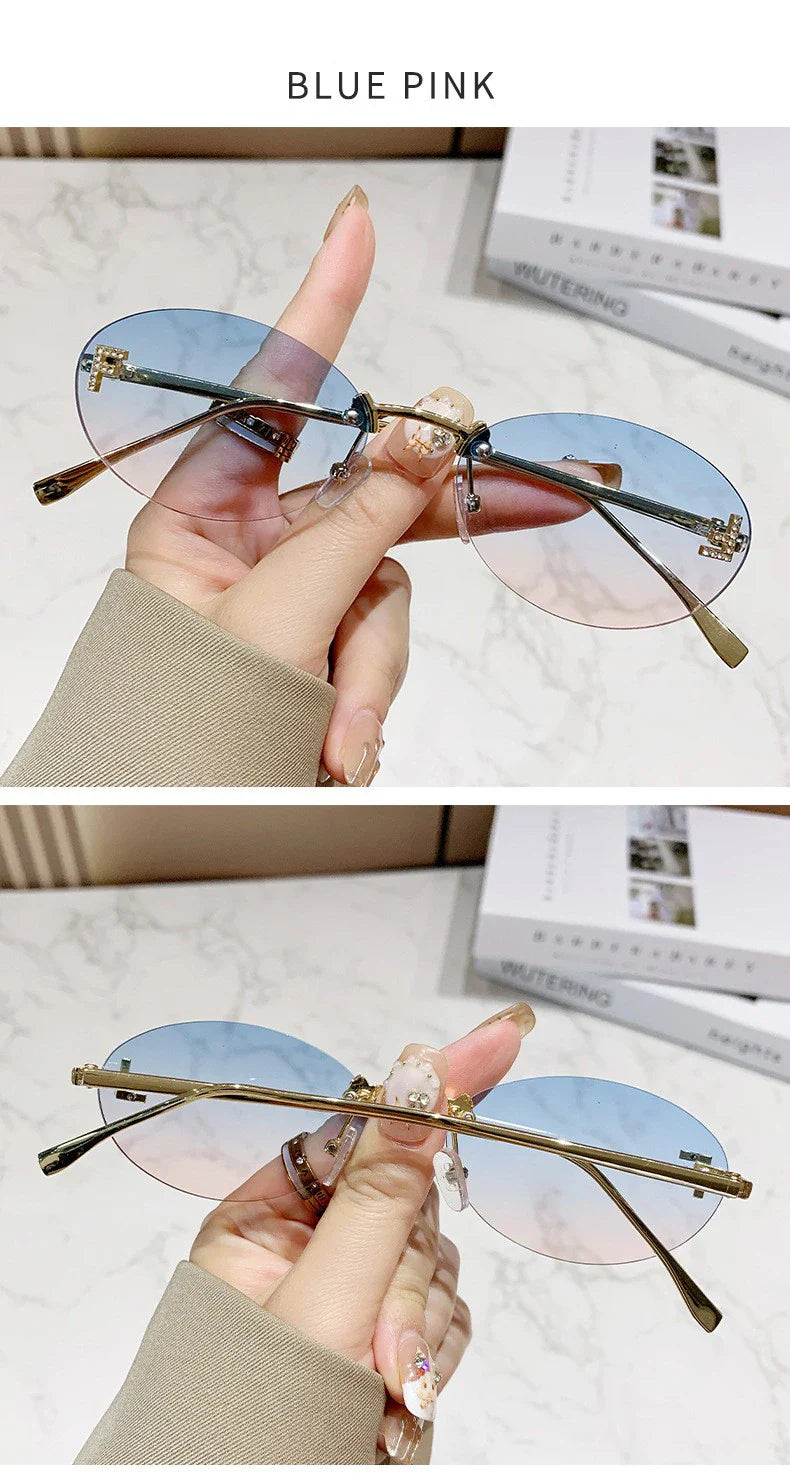 Elegant Diamond Oval Rimless Sunglasses — Men’s “F” Letter Car Sunglasses Model 90902
