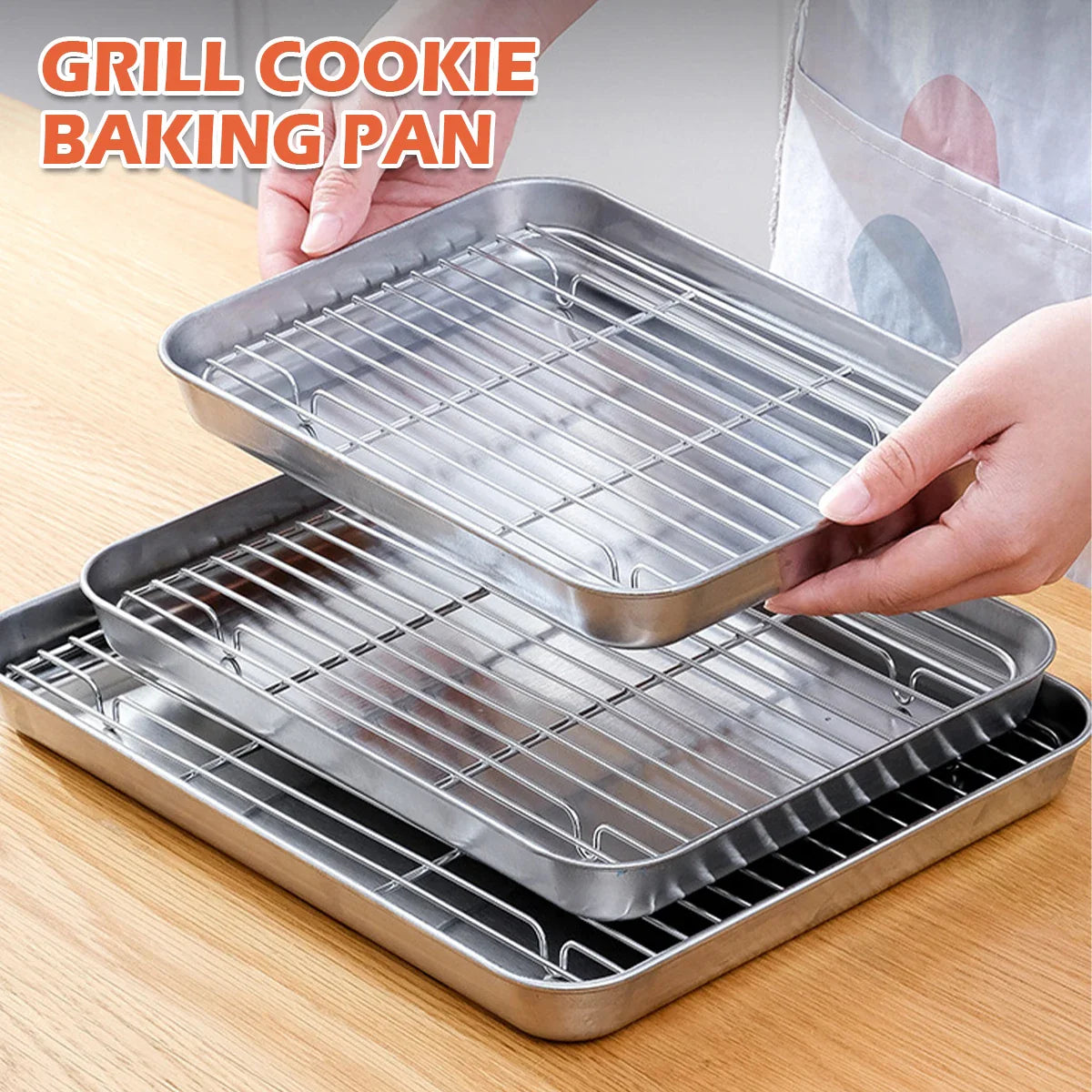 Stainless Steel Baking Pan with Wire Rack - Oven Tray for Cake, BBQ, Brownies, Cooking, Roasting and Grilling