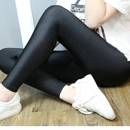 Women’s Shiny Black Leggings – High-Waist, Push-Up Slim Fit, Stretchy Soft Autumn Pants, Large Size Available