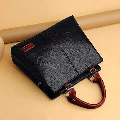 2023 New Fashion Large Capacity Shoulder Handbag - Solid Color, Soft Leather, Letter Embossed Ladies' Bag