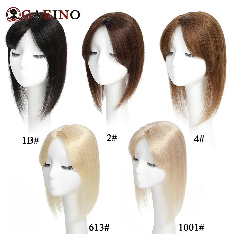Straight Human Hair Topper With Bangs - Silk Base Clip In Real Hair Extension For Women Chocolate Brown Light Brown