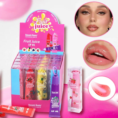 Women’s Fruit Flavor Lip Oil with Keychain – Moisturizing Nourishing Portable Lip Gloss Lip Glaze