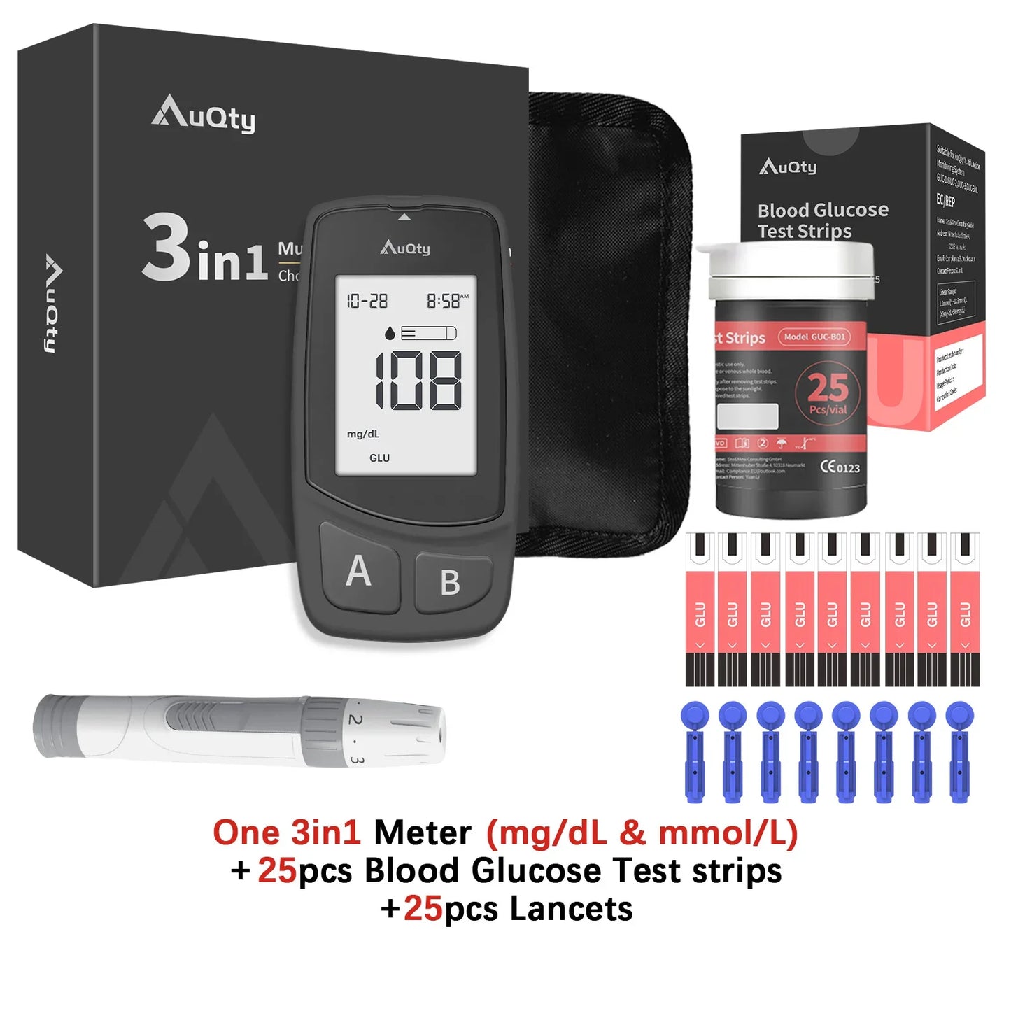 3-in-1 Multifunction Cholesterol, Uric Acid, and Blood Glucose Meter – Diabetes, Gout, and Blood Sugar Monitor with Test Strips