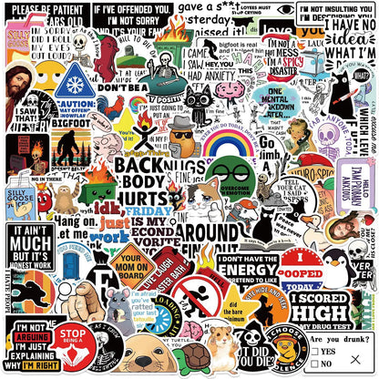 100PCS Cartoon MEME Stickers — Snarky Decals for Phone, Scrapbook, Skateboard, Suitcase, Refrigerator & Graffiti Aesthetic
