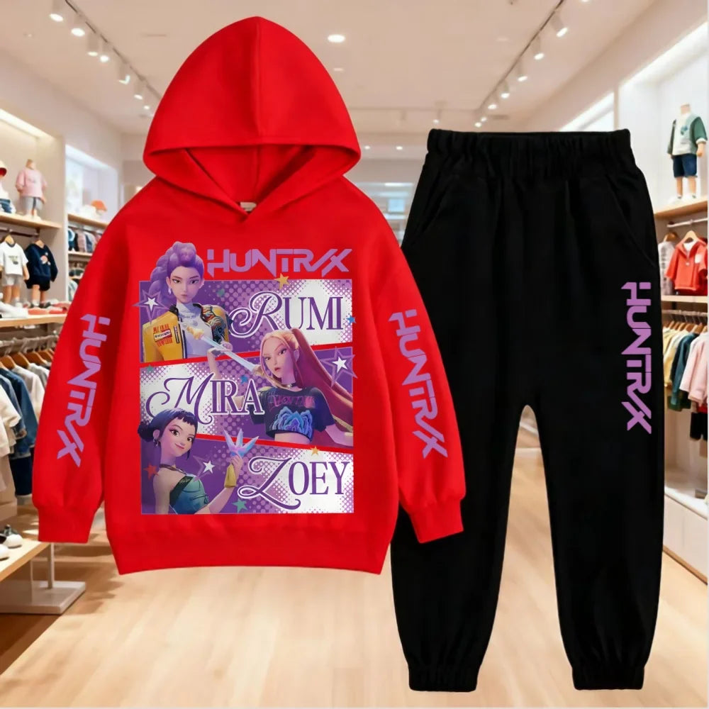 2025 KPop Demon Hunters Kids Hoodie Set – 2-Piece Boys and Girls Tracksuit with Sweatshirt and Pants, Autumn Clothing