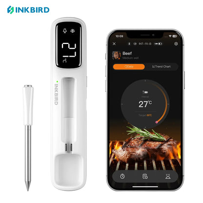 INKBIRD INT-11I-B Mini Wireless Meat Thermometer — Bluetooth 5.4, 1000ft Range, 1s Response, IP67, 26 Presets with LED Display for BBQ & Grill