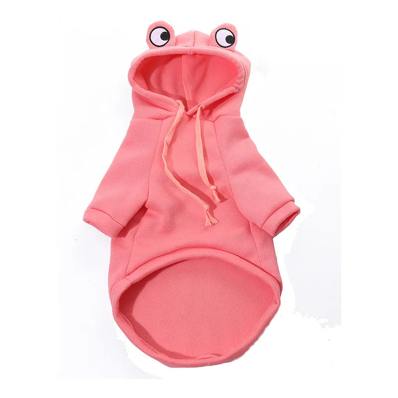 Autumn Winter Dog Hoodies: Cute Frog Print French Bulldog Puppy Costume - Soft Warm Fleece Sweatshirts for Small Dogs & Cats
