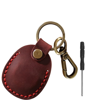Airtag Holder Keychain — Genuine Leather Handmade Case, Scratch-Resistant Key Ring for Dog Collar & Luggage Cover