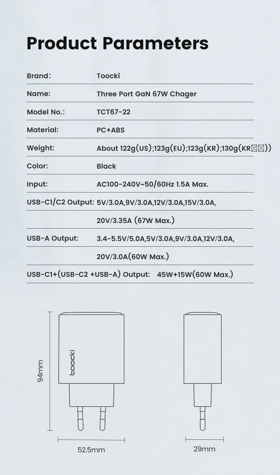 Toocki 67W GaN USB-C Charger — Digital Display Quick Charge PD PPS QC4.0 for MacBook, Laptop, iPad, iPhone 15/14