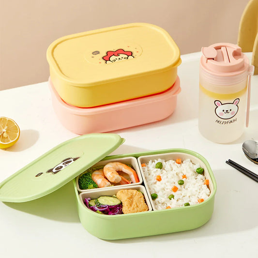 WORTHBUY 3-Grid Portable Lunch Box – Outdoor Sealed Divided Food Container, Detachable Plastic Microwave-Safe Box for Kids & Students