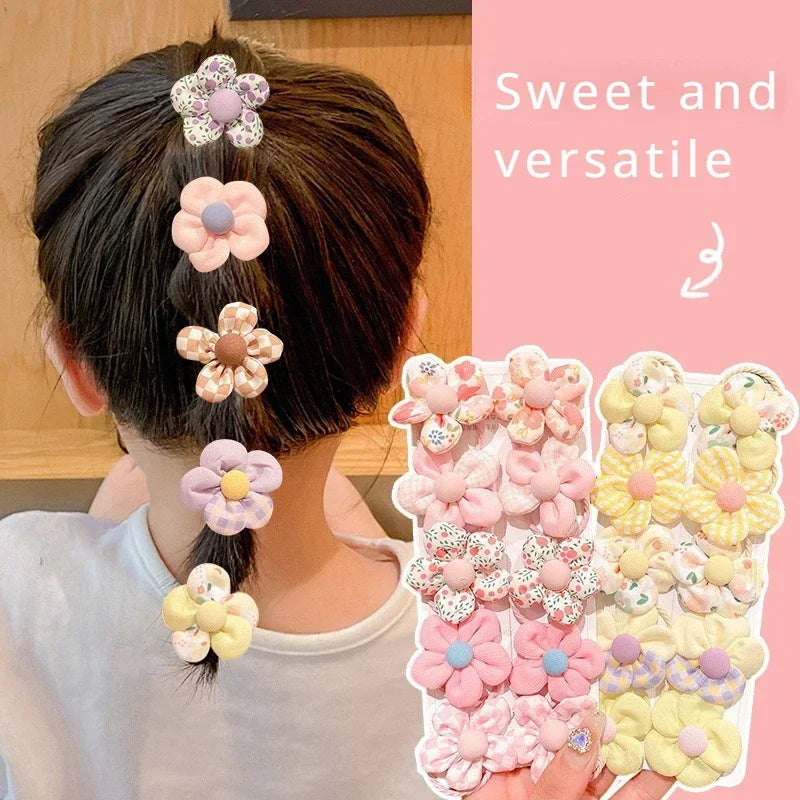 10 Pcs Baby Girl Flower Hair Bands Set – Cute Colorful Soft Scrunchies Ponytail Holders for Kids